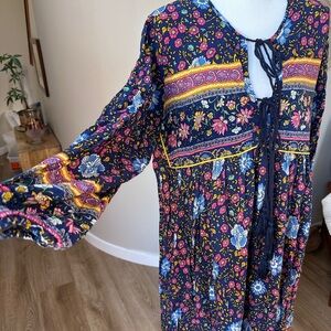 R. Vivimos Boho Cottagecore Peasant Long Sleeve Midi Dress